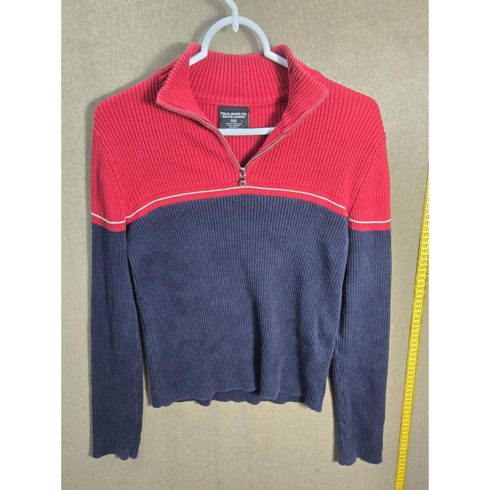 Polo Jeans Co. Ralph Lauren Women's Ribbed 1/4 Zip Sweater Size Large...